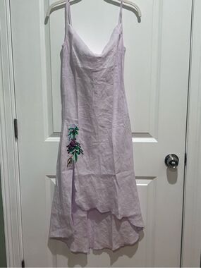 Fanm Mon Lavender High-Low Slip Dress with Floral Applique